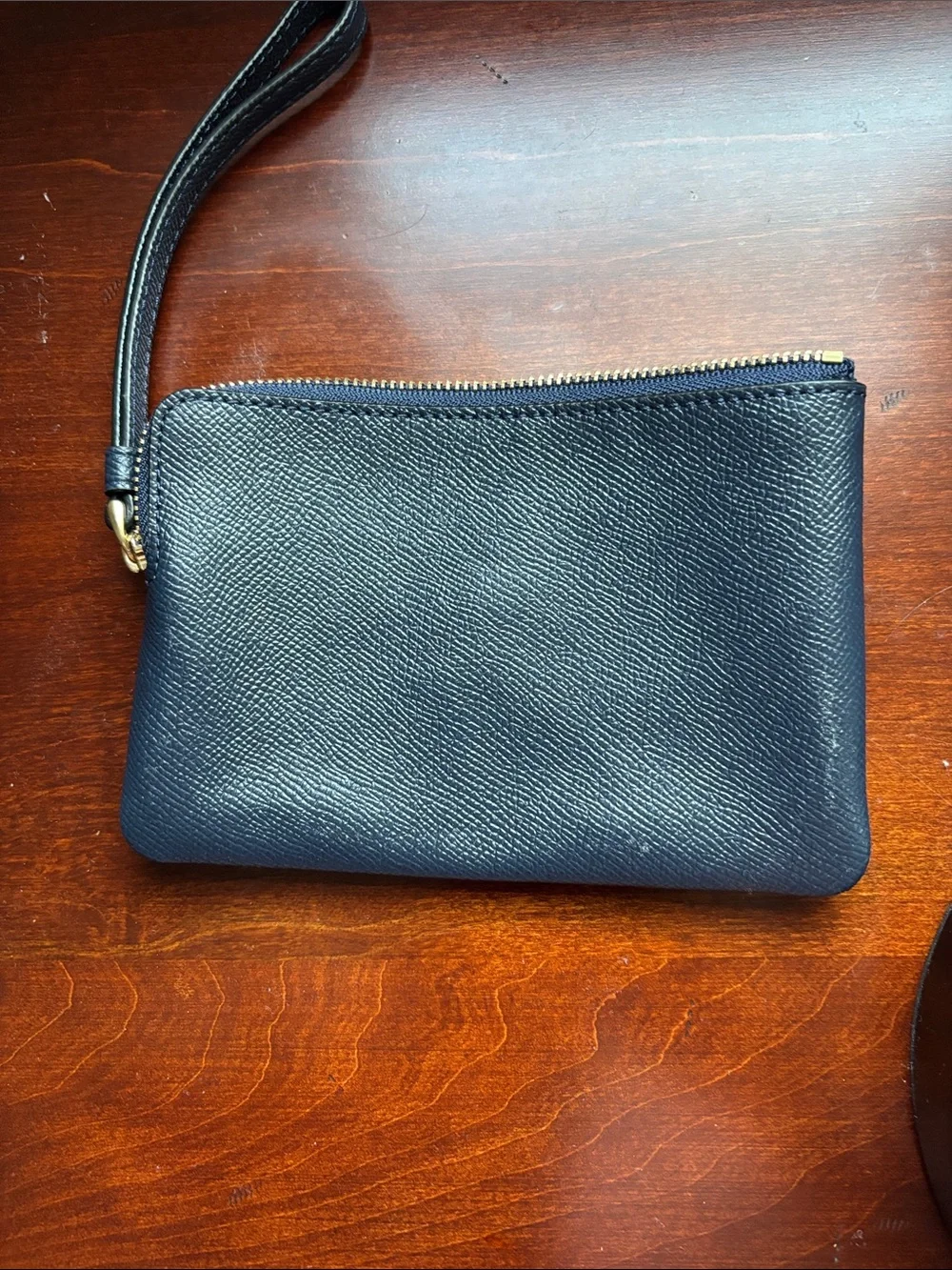 Coach Navy Leather Zip Pouch with Gold Hardware